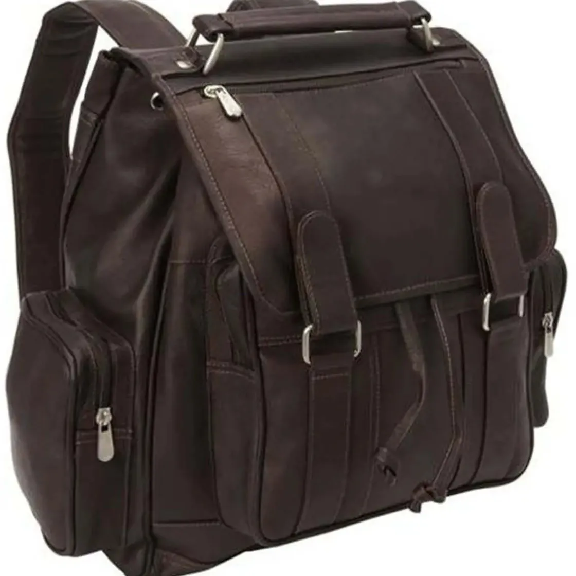 Clearance Piel Leather Double Loop Flap Over Laptop Backpack