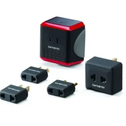 New Samsonite Converter/Adapter Plug Kit with pouch Black/Red